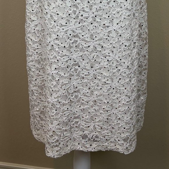 Dress Barn Est 1962 Cream Mesh/Lace Floral Sleeveless Pull On Stretch Midi Dress - Picture 6 of 15